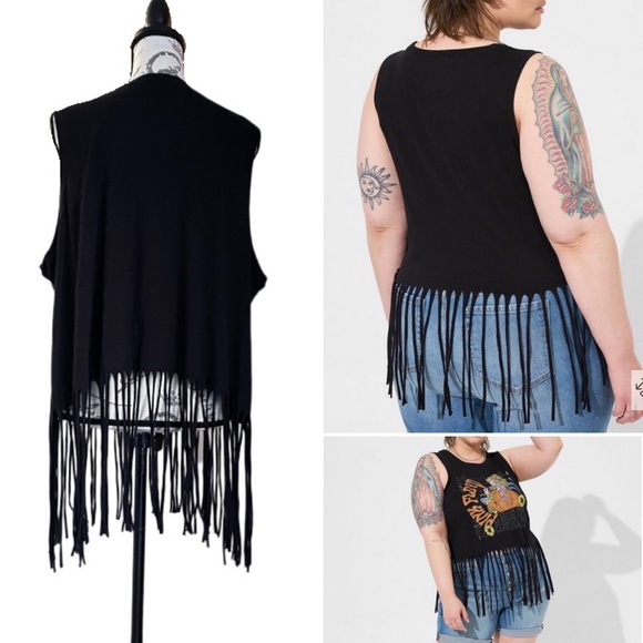 Black Pink Floyd Classic Fit Cotton Fringe Tank - Torrid Size 3 Plus Size - Picture 2 of 6